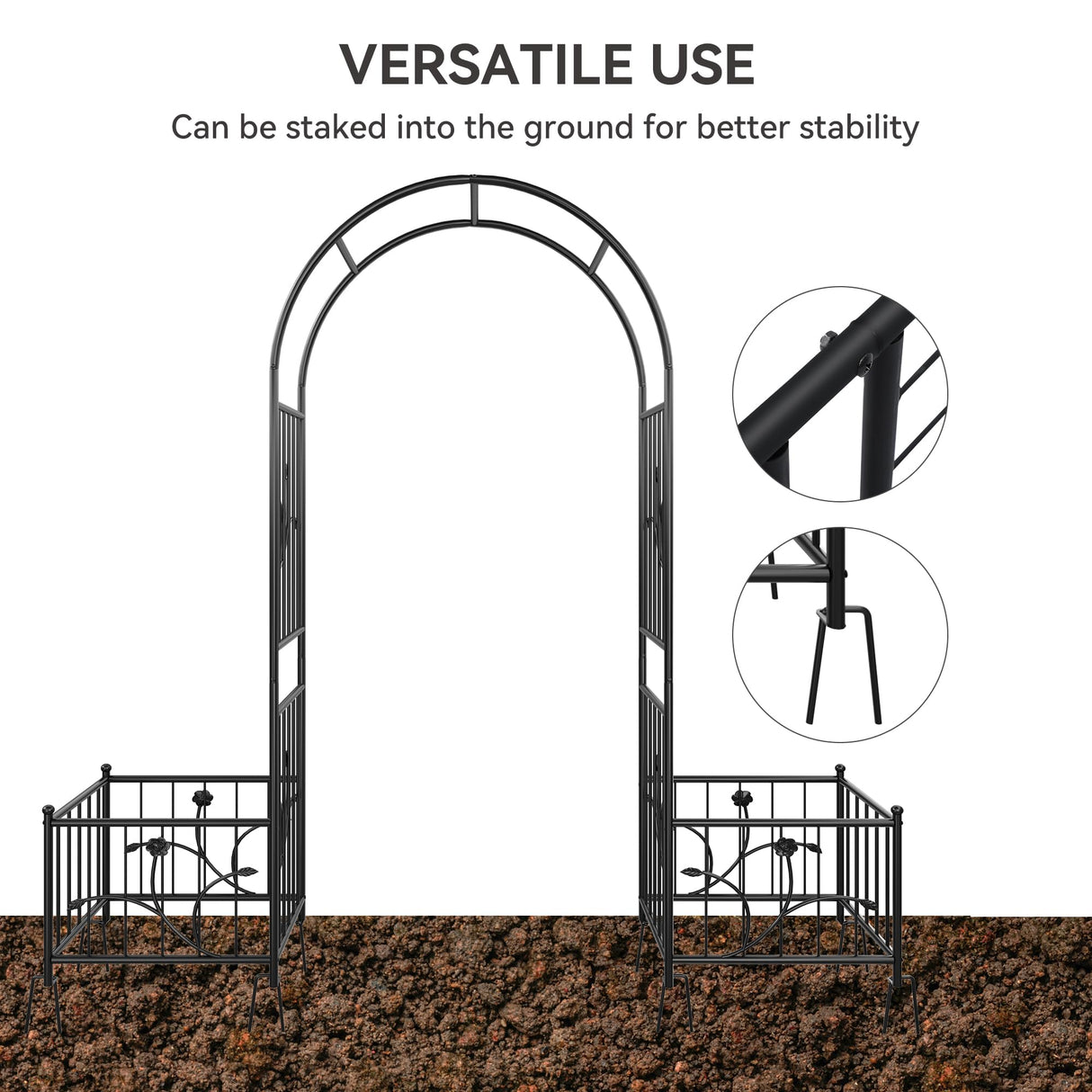 YITAHOME Garden Arbor with Planter Boxes, Wedding Arches for Ceremony, Black Metal Garden Archway for Climbing Plants Outdoor Lawn, Patio and Backyard YITAHOME
