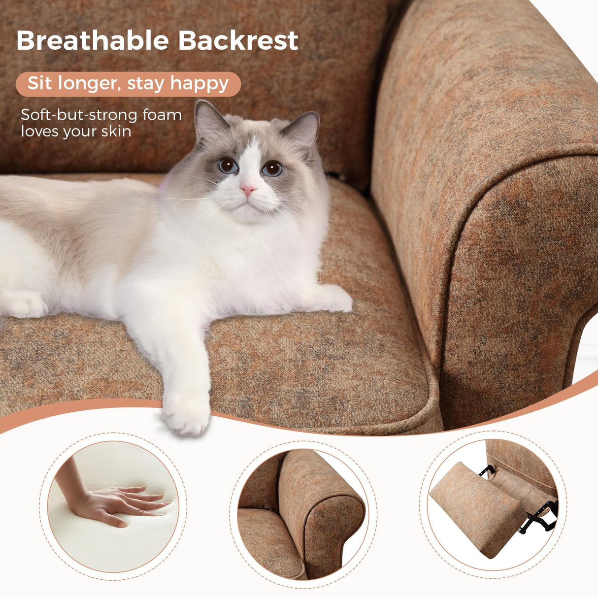 ANJ Push Back Recliner Chair, Textured Fabric Overstuffed Wingback Recliner, Adjustable Pushback Chair with Padded Seat and Back, Single Reclining Sofa for Living Room, Bedroom(Retro Brown) ANJ