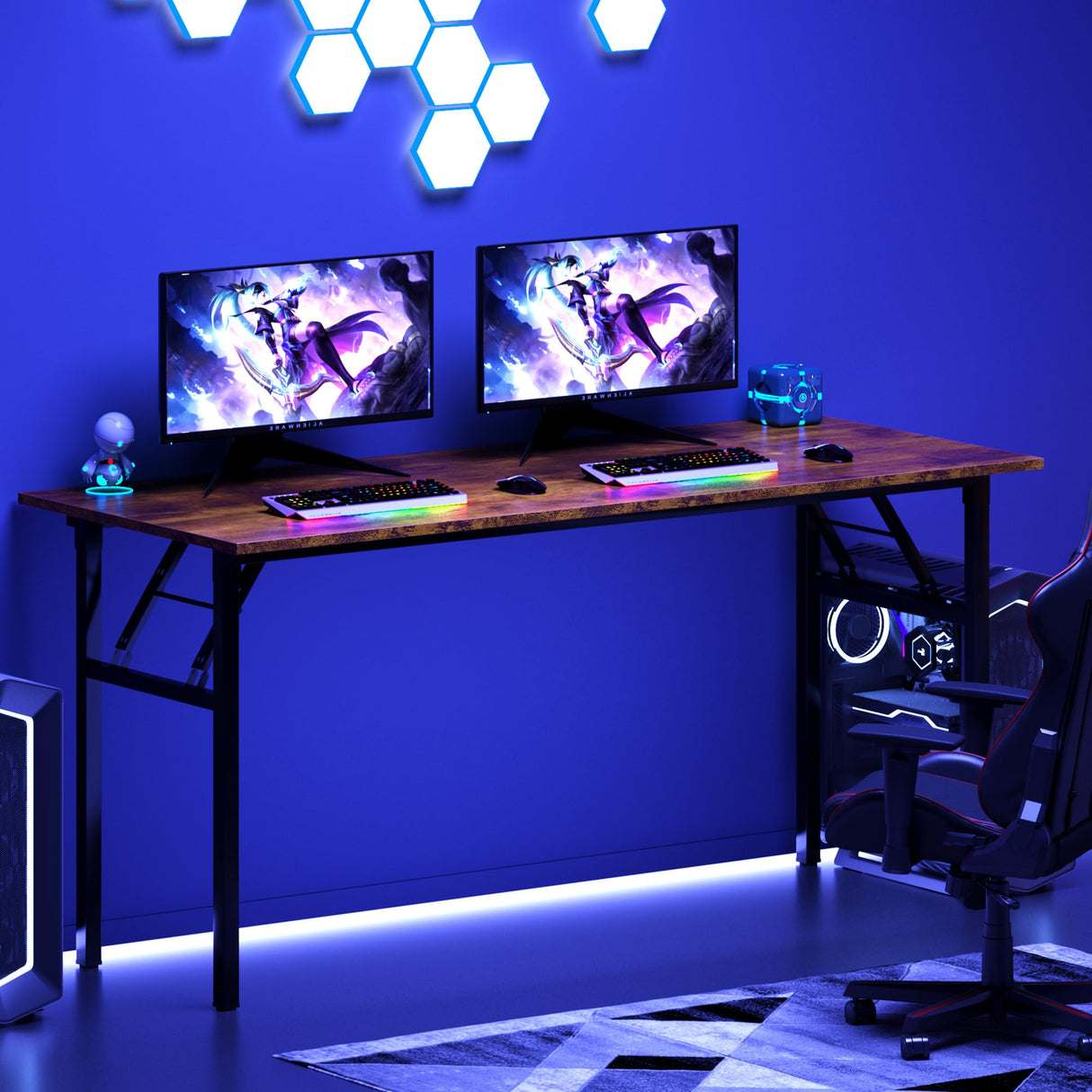 DlandHome Folding Computer Desk 62inches Large No Install Needed Folding Table Workstation for Home Office, Gray and Black Legs AC5FB-160-DCA DlandHome