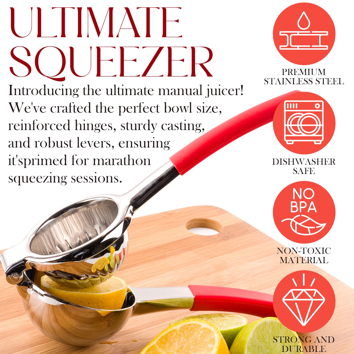 Bellemain Citrus Juicer | Metal Lemon Squeezer | Lime and Lemon Juicer Stainless Steel with Silicone Handles | Manual Juicer, Citrus Squeezer, Hand Held Juicer | Bar Juicer for Bartender Accessories Bellemain