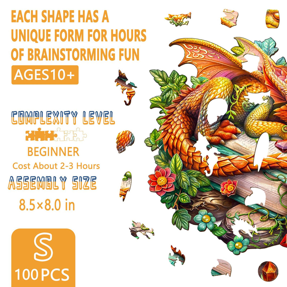 Wooden Puzzles for Adults - Sleeping Dragon Wooden Puzzle, Unique Shape Wooden Jigsaw Puzzles for Adults, Wood Puzzles Adult, Perfect for Birthday Gift, Family Puzzles, 100 Piece 8.5 x 8in Small Pijesaksa