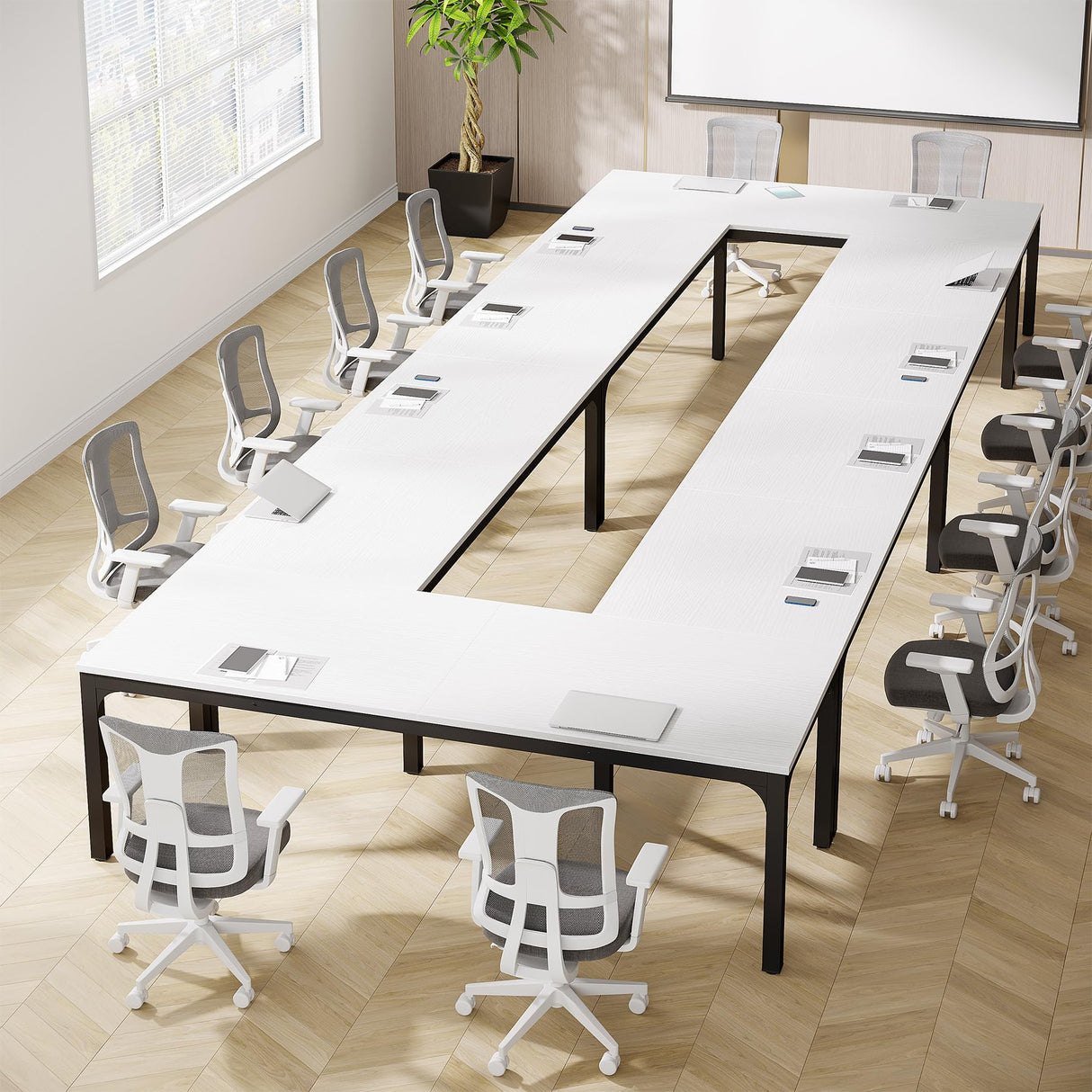 Tribesigns 78.74-Inch Conference Table Set,13FT Conference Room Table, Large Rectangle Meeting Seminar Tables Set,Long Business Tables (Chair not Included) (2, White+Black, 2 Pack) Tribesigns