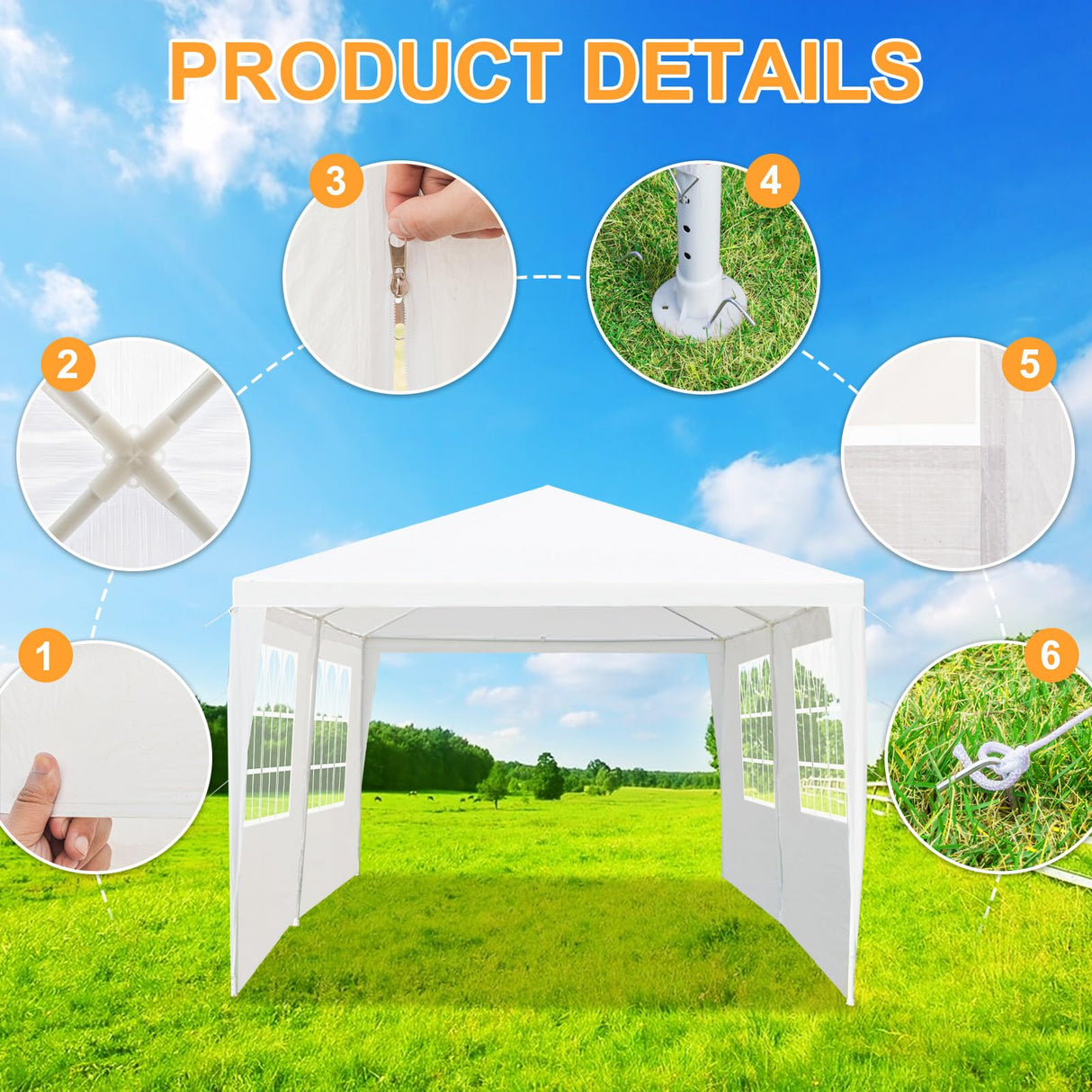 Outvita Outdoor Party Tent, Patio Canopy Tent Gazebo with Removable Sidewalls Instant Event Tent for Cater Events Wedding Birthday Pavilion Beach BBQ (10'x20') Outvita