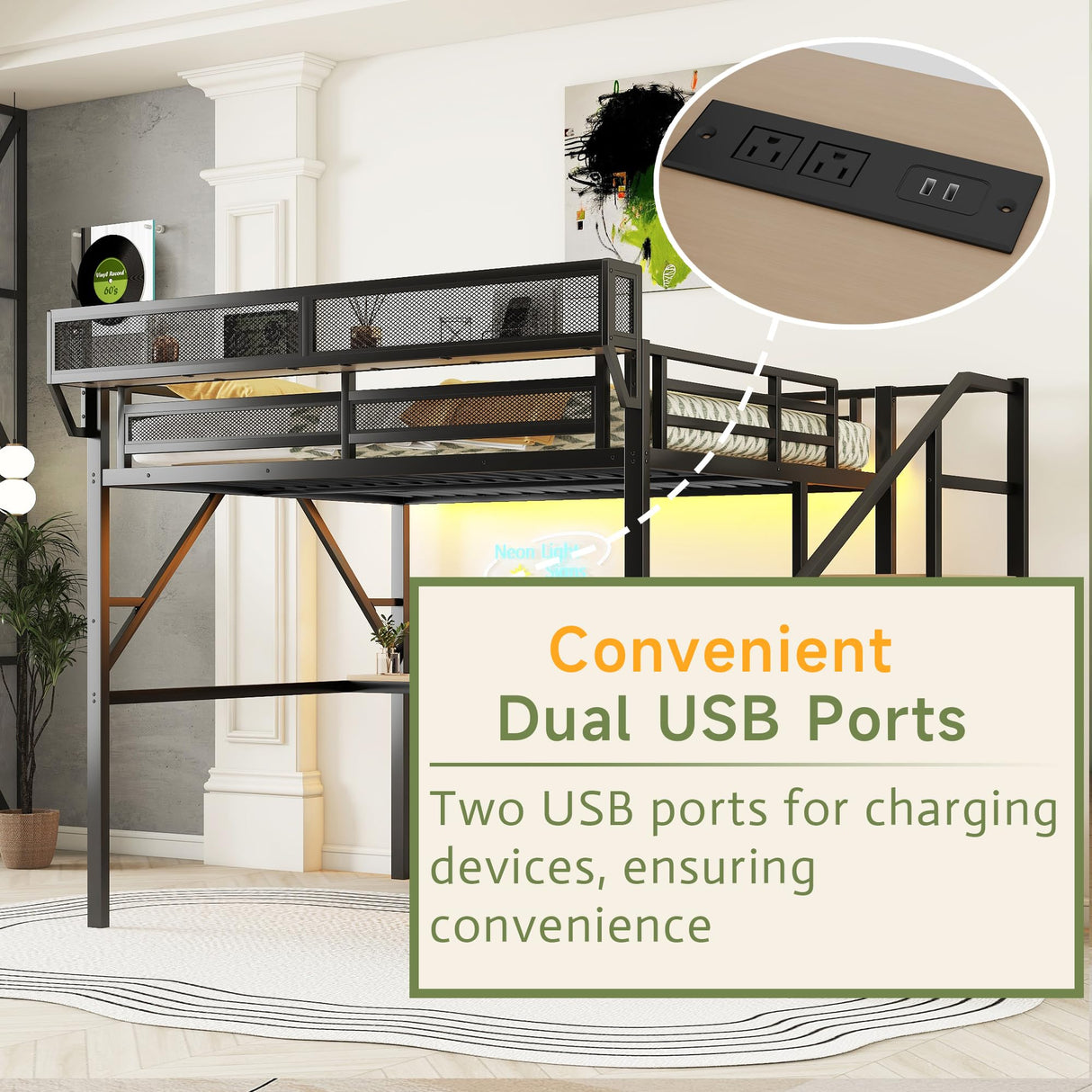 Queen Size Loft Bed with Stairs and Desk, Heavy Duty High Loft Bed Queen with Storage, Upper Shelf and Wardrobe for Kids Teens, Adults Teens No Box Spring Needed, No Noise, Black Duxelifin