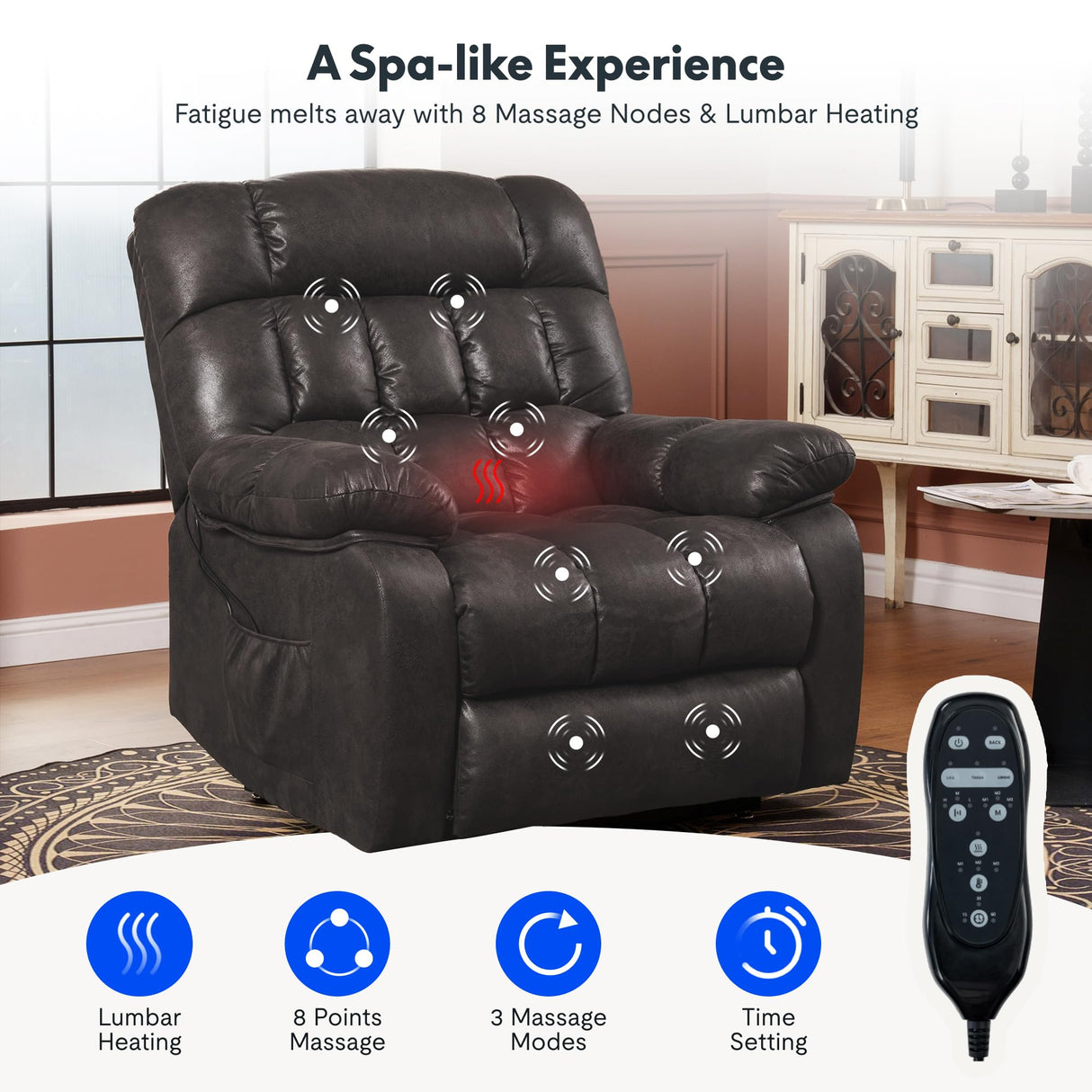 FLEXISPOT XL51 Dual OKIN Motor Power Lift Recliner Chair for Elderly, Lay Flat Electric Recliner with Massage & Heat, USB Ports, Faux Leather Reclining Sofa for Living Room Bedroom, Black FLEXISPOT