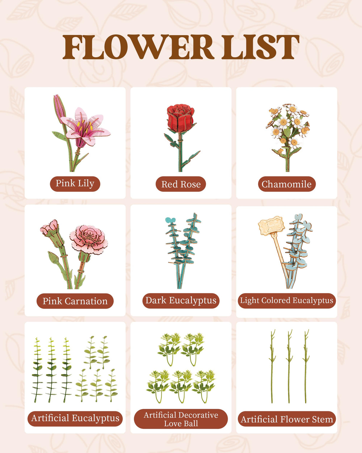 ROBOTIME 3D Wooden Puzzles for Adults, TW03H Wooden Flower Basket Craft Kit, Artificial Flowers Handheld Gift Box, Unique Gift for Birthday/Holidays/Homewarming ROBOTIME