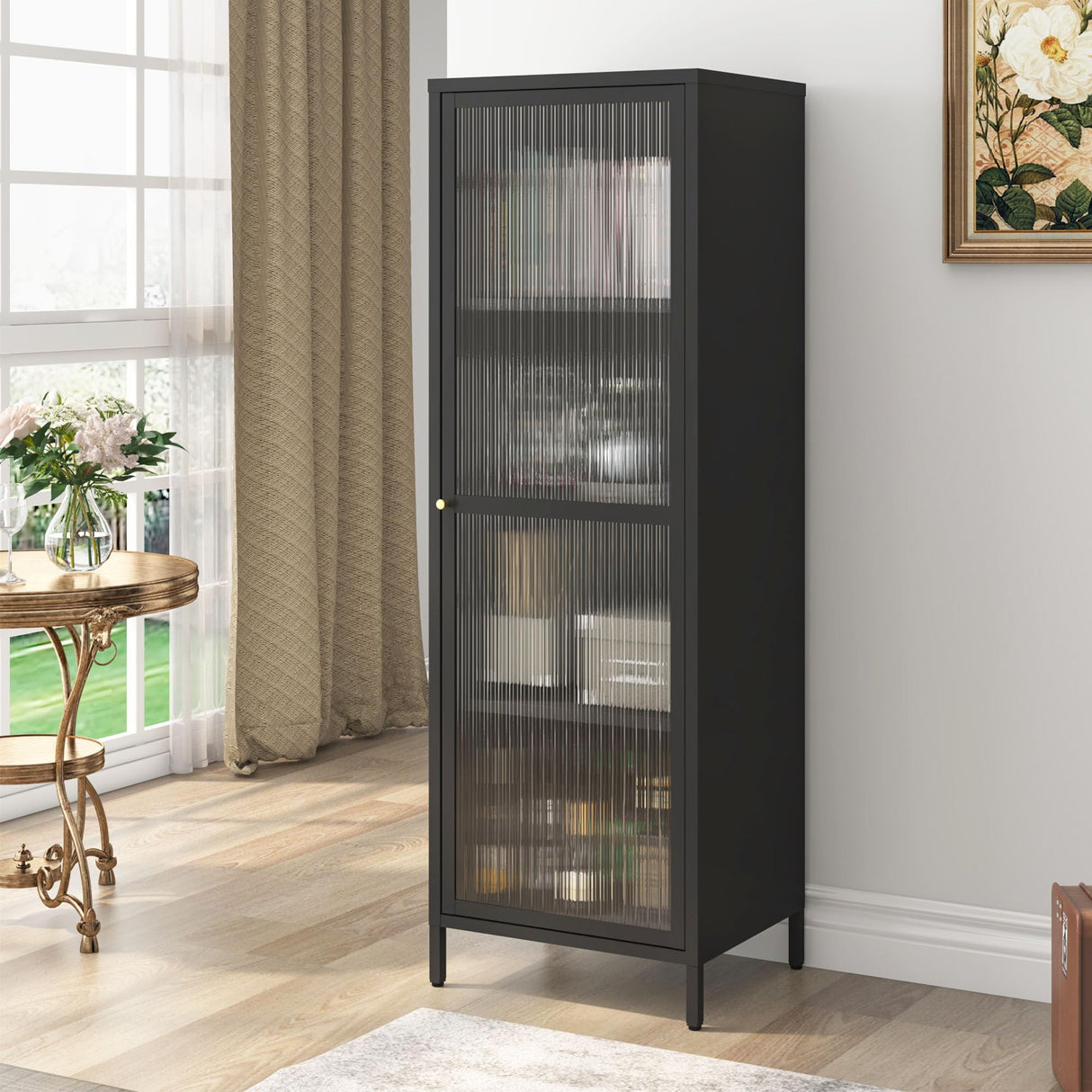 MIOCASA Metal Storage Cabinet with Glass Door, Steel File Cabinet with 3 Shelves 59.06-inch high for School, Bedroom, Home Office, Gym and Changing Room - Black MIOCASA