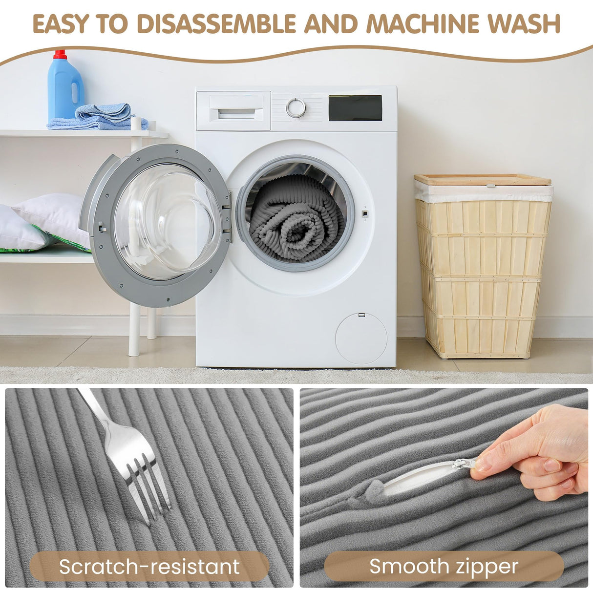 5-in-1 Convertible Sofa Bed Queen,Tri-Fold Mattress with Removable L-Shaped Armrests,Corduroy Boneless Couch Floor Sofa Futon Couch Sleeper with Pull Out Bed for Living Room Bedroom Apartment feliz home