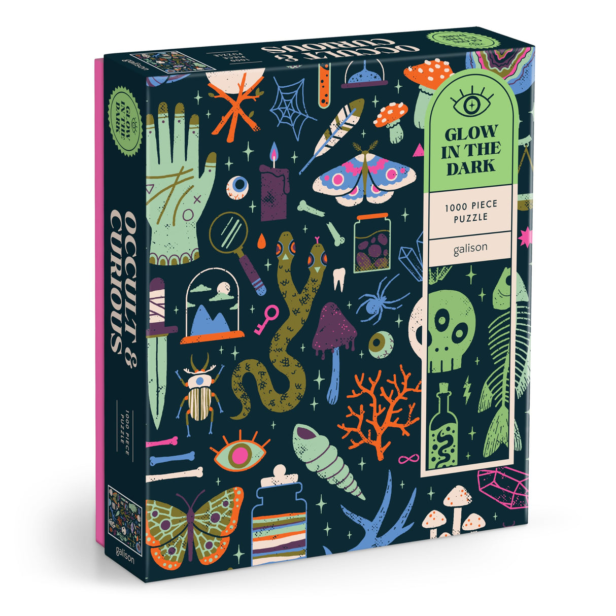 Galison Occult and Curious – 1000 Piece Glow in The Dark Jigsaw Puzzle Featuring an Eerie Collection of Creepy and Spooky Objects Galison