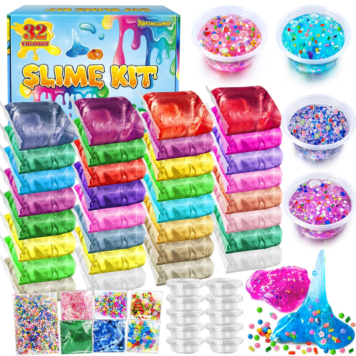 YOPINSAND 32 Pack DIY Slime Kit, Slime Making Kit for Girls, Crystal Clear Slime, Premade Slime with Add-ins, Foam Balls, Glitters, Slime Party Favors Gift Toys for Kids 3-12 YOPINSAND