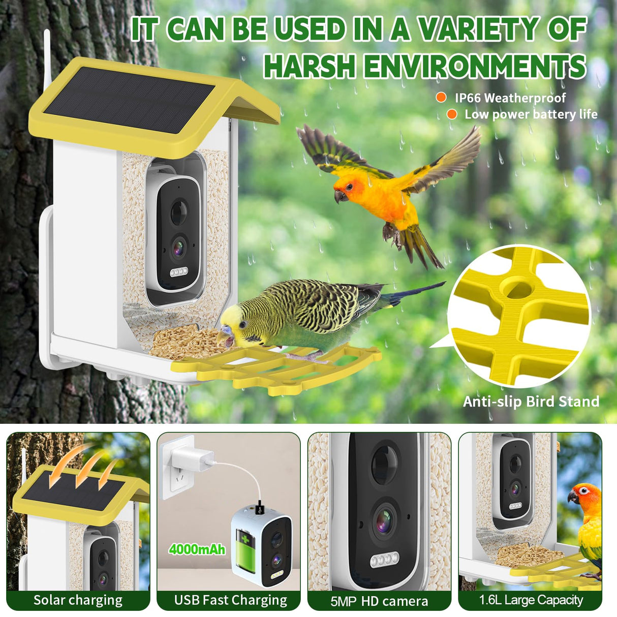 Smart Bird Feeder with Camera, HD Camera Bird Feeder, Solar Powered, Auto Capture Bird Videos & Detection, Solar Powered Wireless Birdhouse Camera for Outdoors, Perfect for Bird Lovers HYNXM