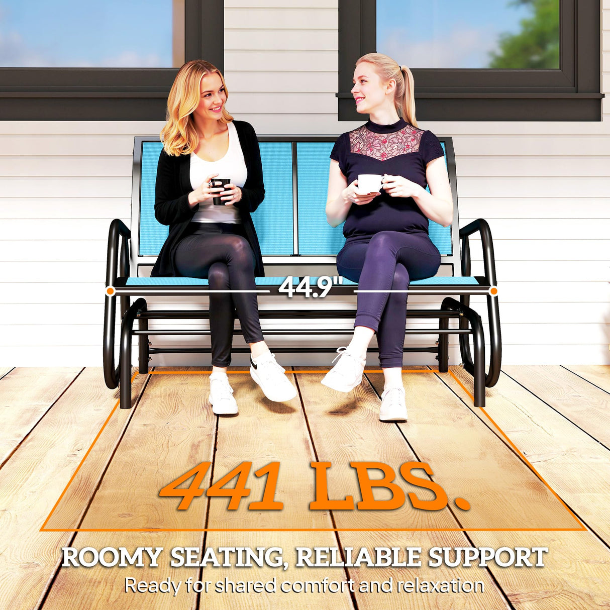 Outsunny 2-Person Outdoor Glider Bench, Patio Double Swing Rocking Chair Loveseat w/Powder Coated Steel Frame for Backyard Garden Porch, Blue Outsunny