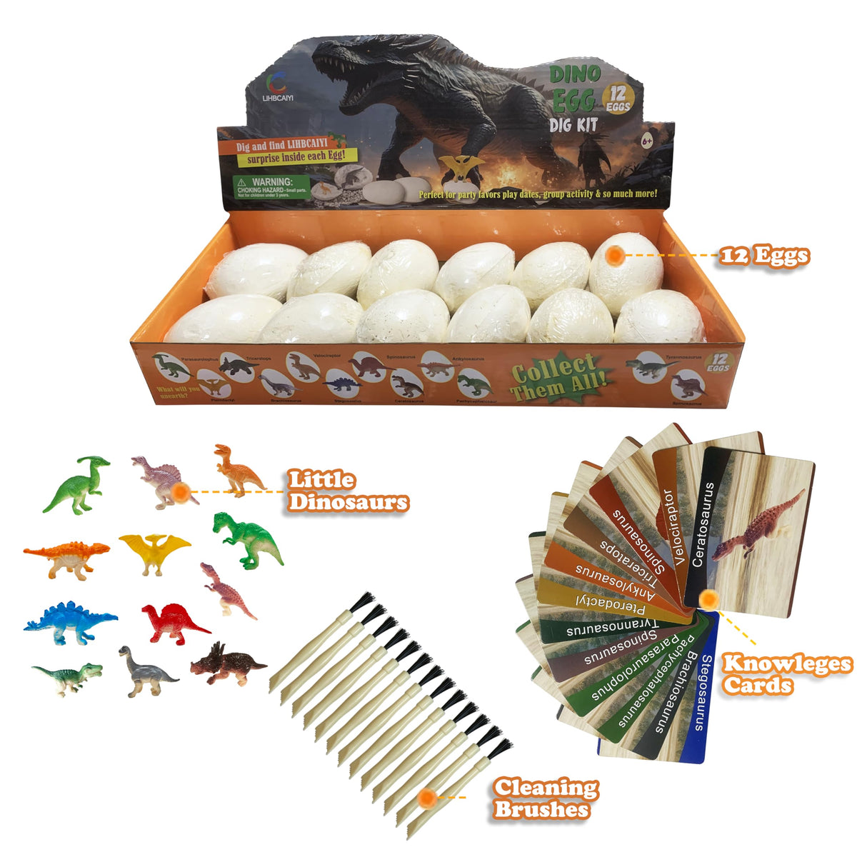LIHBCAIYI Dino Eggs Dig Kit 12Pcs Dinosaur Excavation Bricks Toys Archaeology Science STEM Experiments Toy Egg Hunt Party Gift for Kids 6-12 Years Old and Up Boys Girls LIHBCAIYI