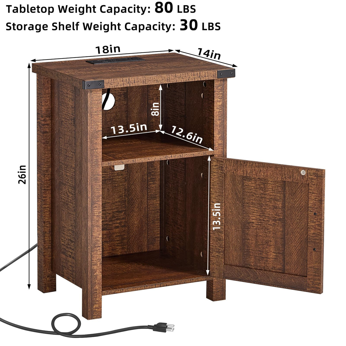 Joaxswe Night Stand with Charging Station and USB Port, 18 Inch Farmhouse Nightstand with Storage Shelf, Rustic Wood Bedside Table with Magnetic Door, Bed Side Tables for Bedroom, Reclaimed Barnwood Joaxswe