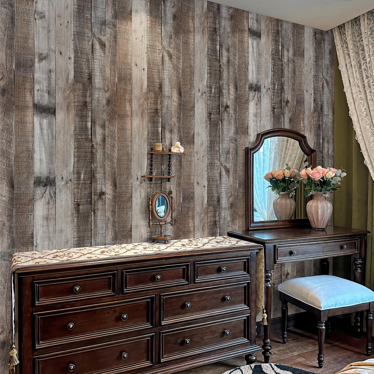 Livebor Gray Shiplap Peel and Stick Wallpaper Wood Contact Paper 17.7”x 590.5” Distressed Wood Wallpaper Peel and Stick Wooden Wall Gray Contact Paper Rustic Shiplap Plank for Walls and Countertops Livebor