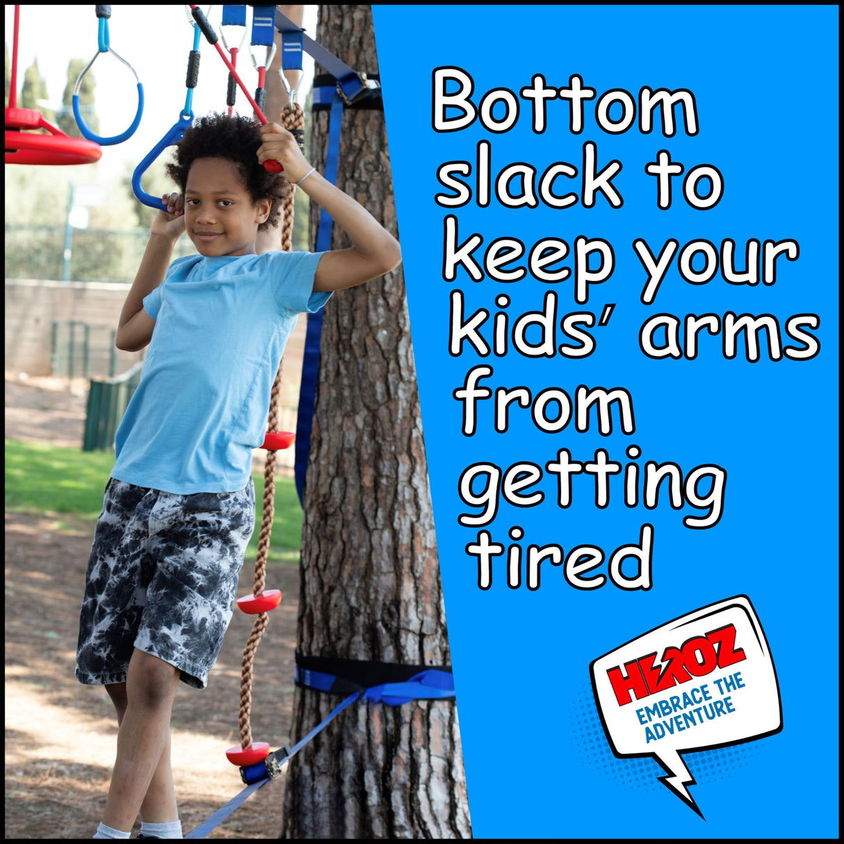 Heroz Obstacle Course for Kids - Ninja Warrior Obstacle Course for Kids Outdoor Play Equipment 65ft Double Slackline, Monkey Bars, Wheel, Climbing Rope - Jungle Gym Ninja Course for Kids Outside HEROZ