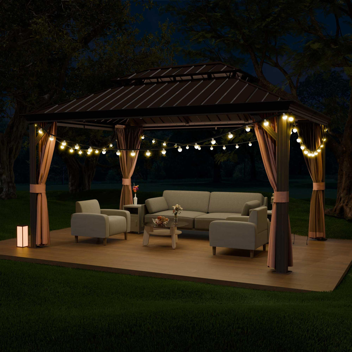 Yardsight 10'x12' Hardtop Gazebo, Outdoor Aluminum Frame Galvanized Steel Double Roof Pavilion with Netting and Shaded Curtains, Permanent Metal Pergolas for Patio, Backyard, Deck and Lawns. Yardsight