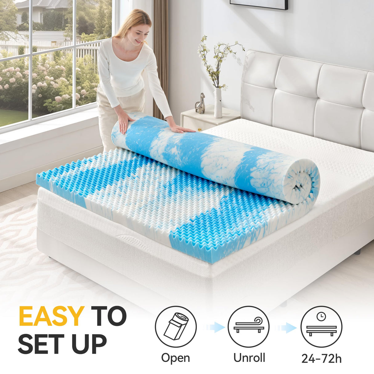 SINWEEK 2 Inch Egg Crate Memory Foam Mattress Topper Twin Size, Soft Mattress Pad for Back Pain Relief, Bed Topper, CertiPUR-US Certified, Blue SINWEEK