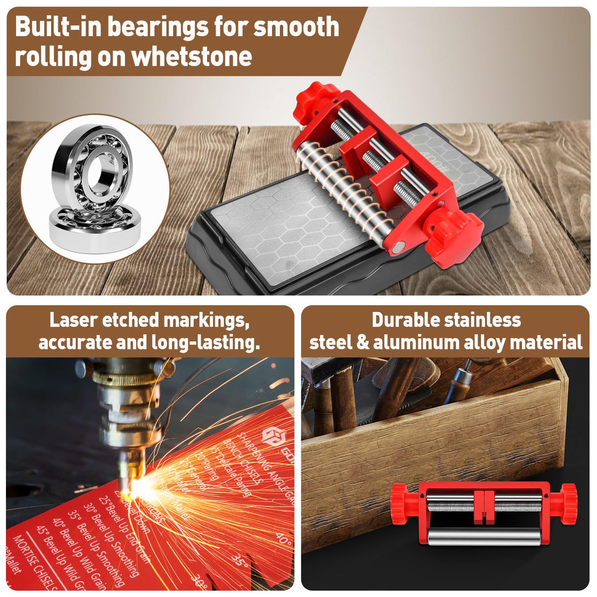 Chisel Sharpening Jig, Wood Honing Guide for Chisels and Planes Width 0.1" to 2.8" with Sharpening Angle Fixture, Angle Gauge from 10° to 45° Gohelper