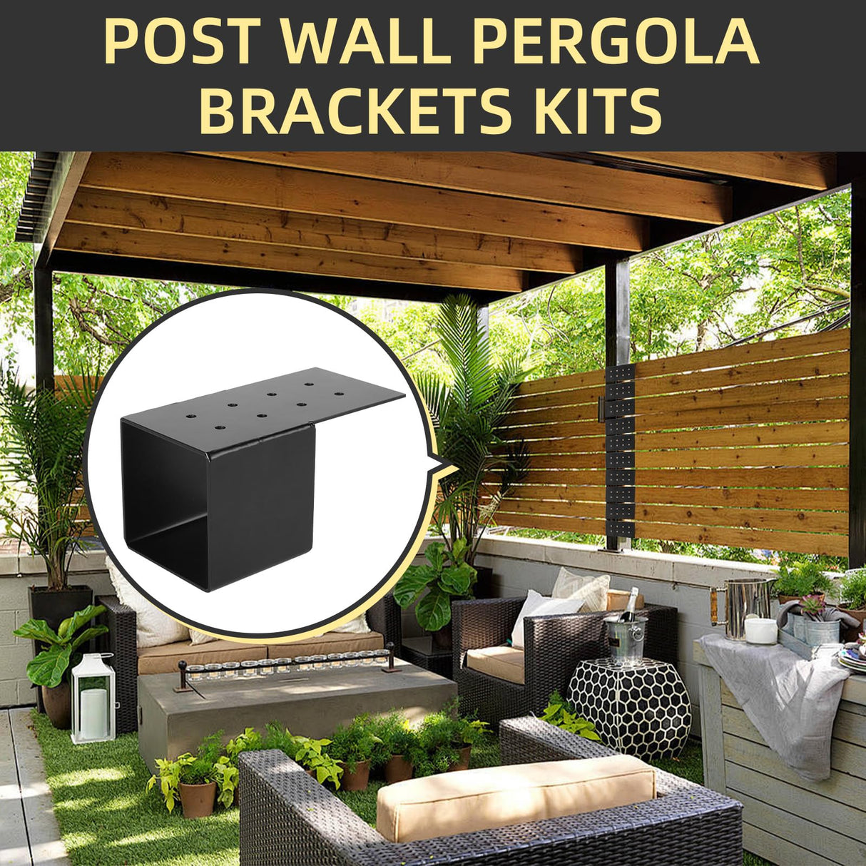 Pehciroe 4Pcs Pergola Brackets Post Top Rafter Brackets Deck Railing Brackets Connectors Pergola Wall Mount Bracket Kit for 4”x4” Wood Posts with Screws Pehciroe