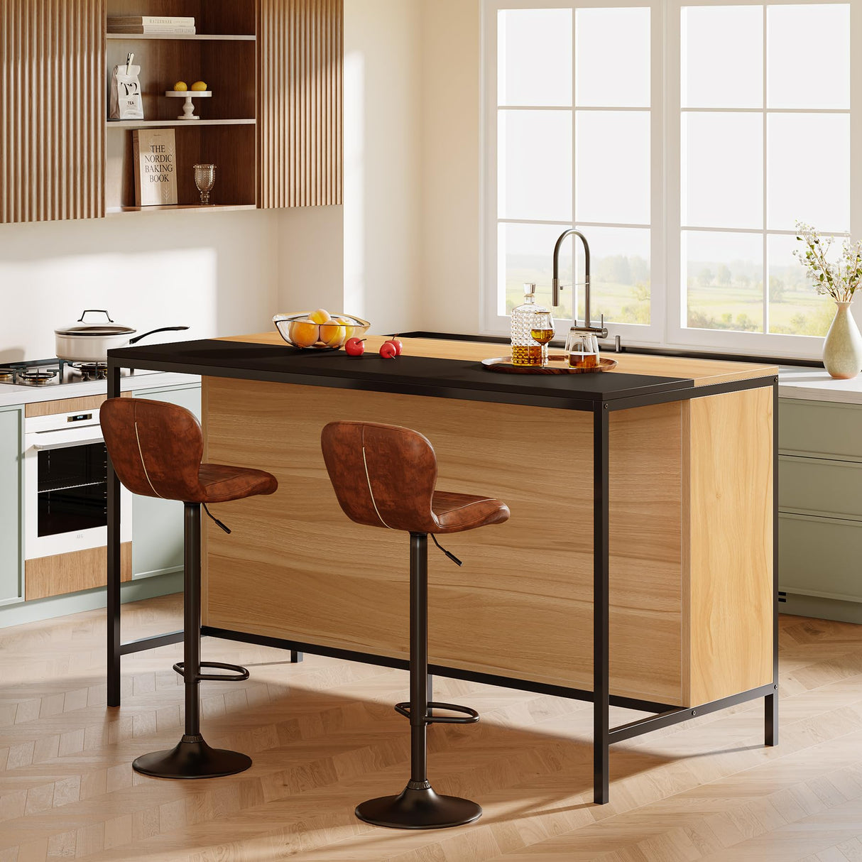 Tribesigns 62" Kitchen Island with Seating and 6 Cube Storage, Breakfast Counter, Modern Large Home Bar Table for Dining Room Kitchen Tribesigns