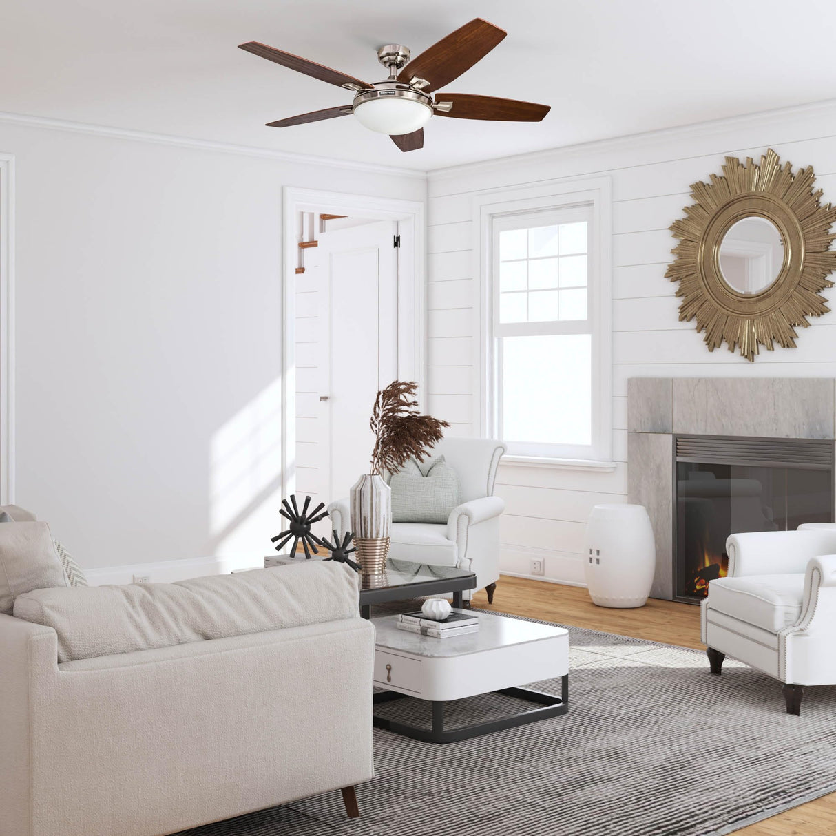 Honeywell Ceiling Fans Carmel Modern 48 Inch Ceiling Fan with Light, Remote Control Fan, LED Indoor Fan with 5 Blades, Redwood and Brown Rosewood Blade Finish Options, Brushed Nickel (50196-01) Honeywell