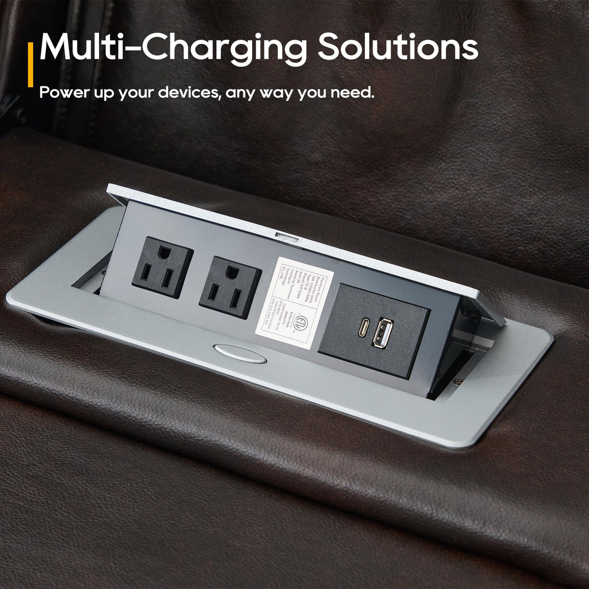 P.H.Furn Power Recliner Sofa, Home Theater Seating with Adjustable Headrest, Blue LED Lighting, Reclining Loveseat, Flip-Up Backrest Storage, Multi-Port Charger, Cup Holder, USB P.H.Furn