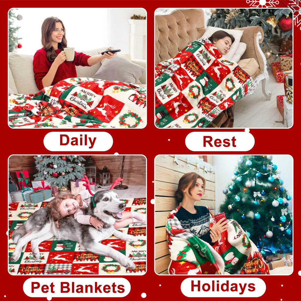 Jansun Christmas Throw Blanket, Snowman Tree Christmas Plaid Throw Blanket for Women Men Soft Couch Living Room Bed Blanket for Girls Boys, Red and Green Checkered Blanket for Christmas Jansun