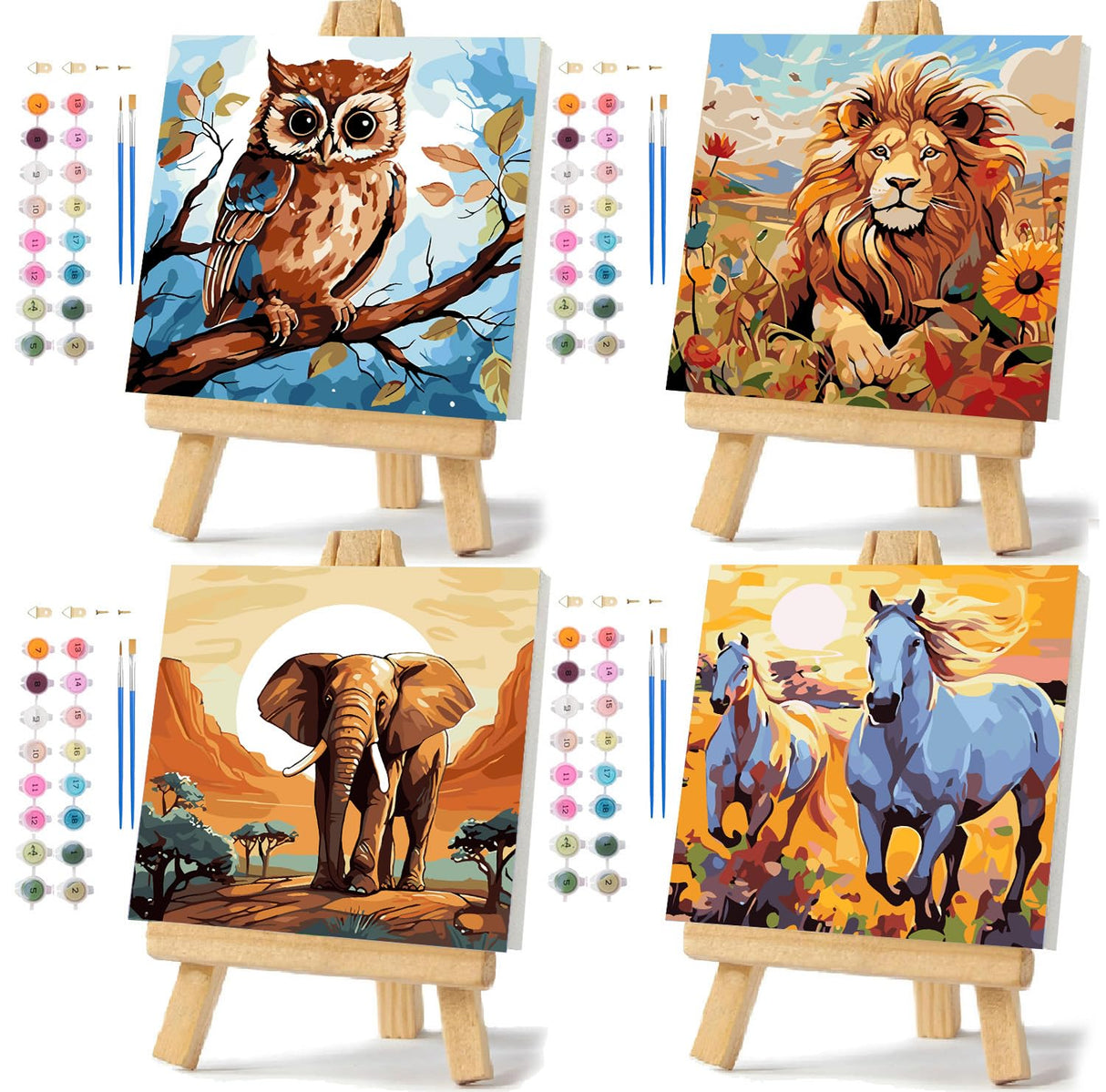 4 Pack Framed Paint by Numbers Kit for Adults 12x12inch-Animals Paint by Numbers Kit with Framed, DIY Painting by Number with Canvas Oil Painting for Gift Home Wall Decor (30x30cm, without Easel) ajepon