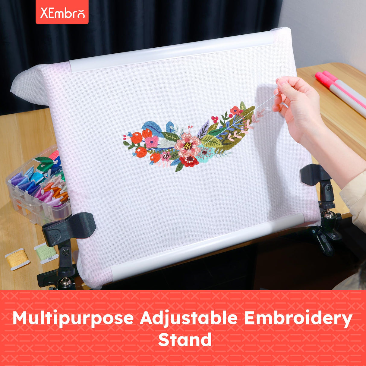 XEmbro Large Embroidery Scroll Frame, Adjustable Cross Stitch Scroll Frame, Plastic Clip Frame for Embroidery, Punch Needle Frame Scroll Frames for Cross Stitching, Needlework(34.6 x 14.2 Inches) XEmbro