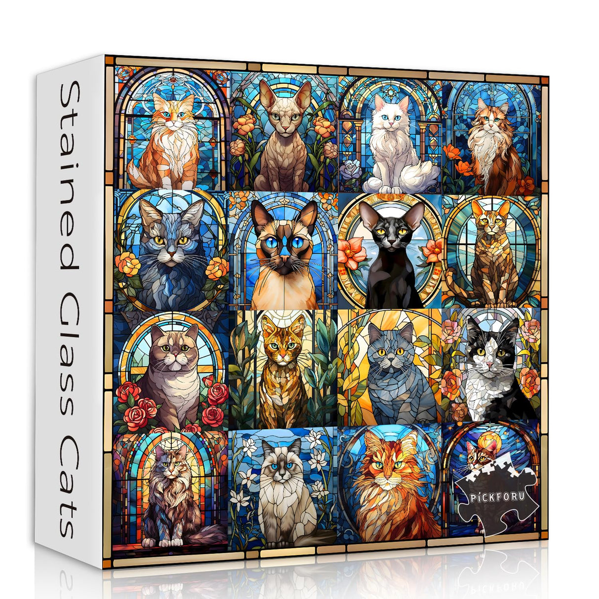 Stained Glass Puzzle Cat Puzzles for Adults 1000 Pieces, Colorful Kitty Kitten Collage Puzzles 1000 Pieces, Hard Difficult Impossible Challenging Jigsaw Puzzles for Adults PICKFORU