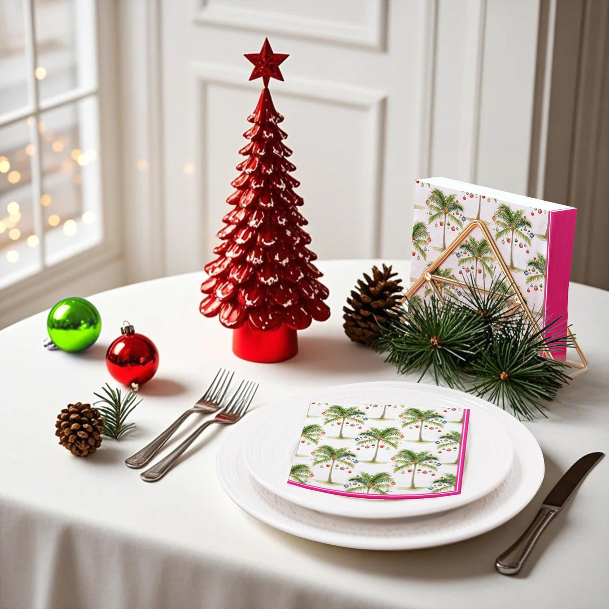 WRAPAHOLIC 50Pcs Christmas Paper Napkins - Tropical Ornament 3-Ply Disposable Luncheon Napkin for Christmas Party Supplies Tableware, Xmas Holiday - 6. 5 x 6.5 In WRAPAHOLIC