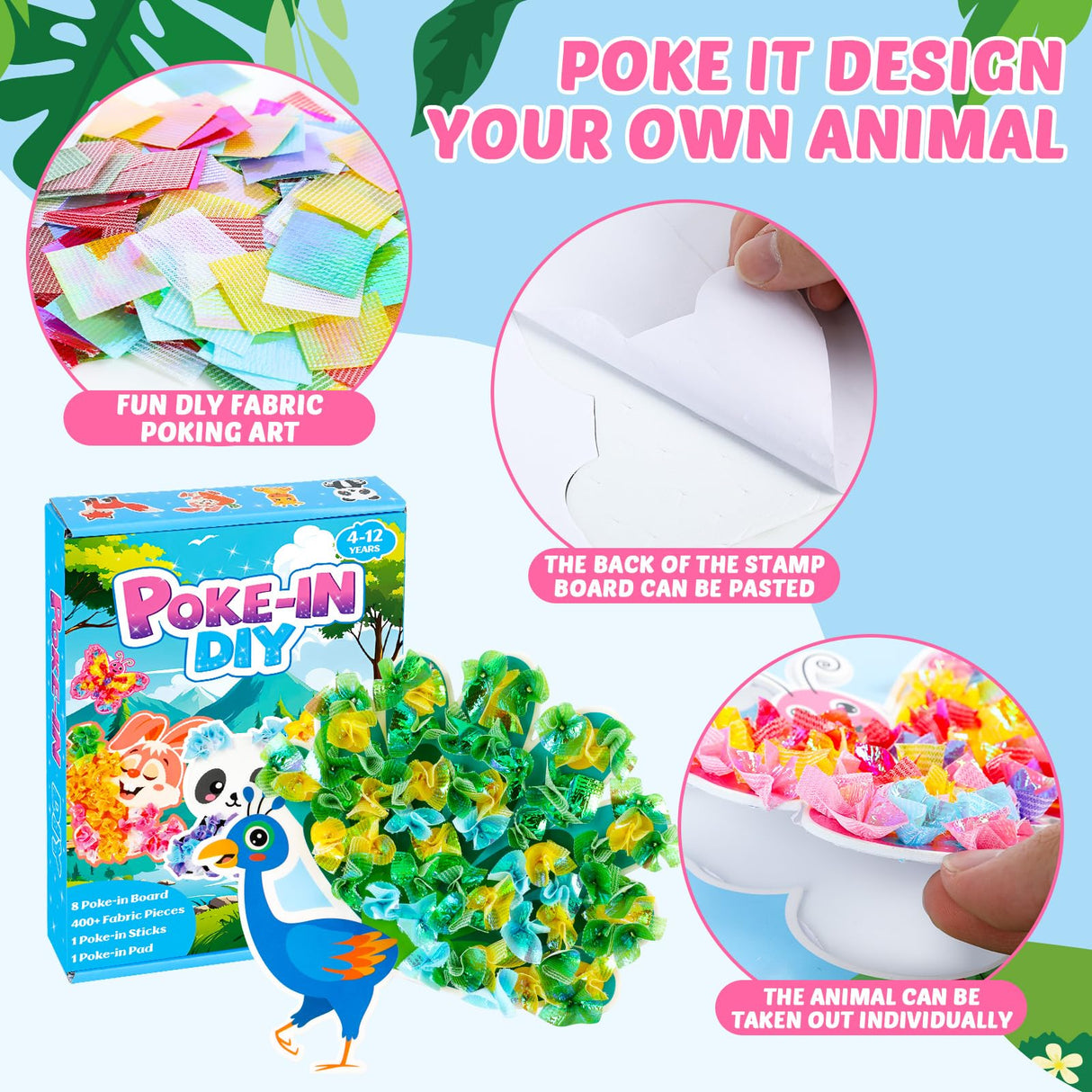 Lonfliness 8PCS Poke-in Craft and Art Kit for Kids Animal Theme No-Mess Fabric Sewing Art Girls Boys 4-12 Puzzle Puncture Painting DIY Jungle Animal Toy Gifts for Creative Activity Game Birthday Party Lonfliness