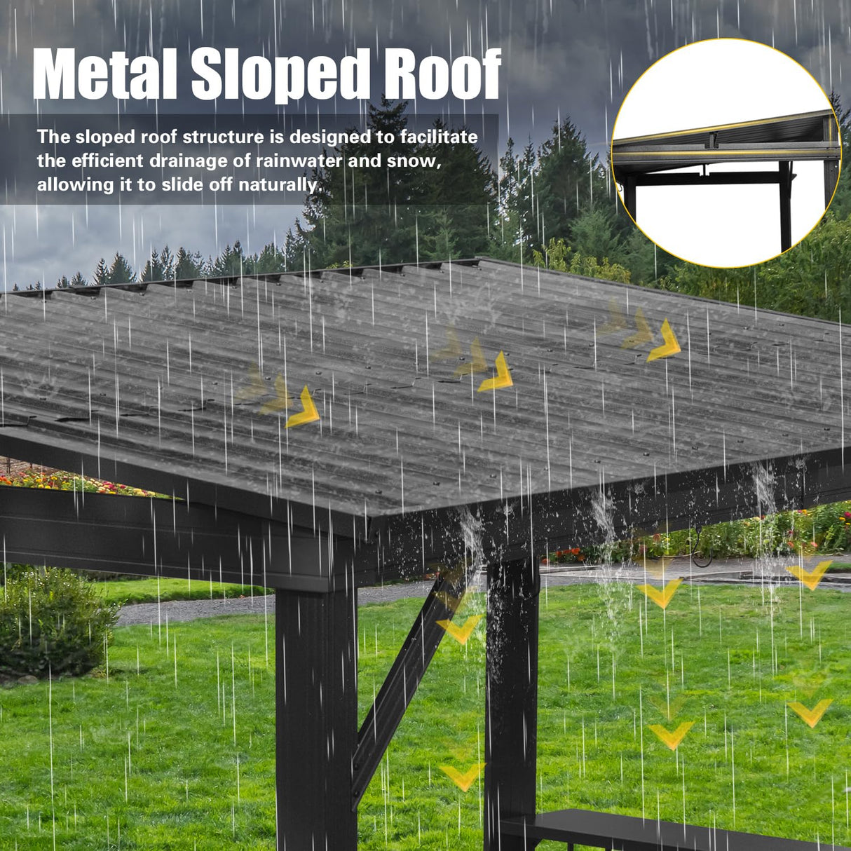 Domi 6.5x12FT Hardtop Grill Gazebo, Outdoor BBQ Gazebo with Galvanized Steel Sloping Roof, Metal Permanent Sun Shade Grill Canopy Shelter with 2 Side Shelves and Ceiling Hooks for Patio Yard, Gray domi outdoor living