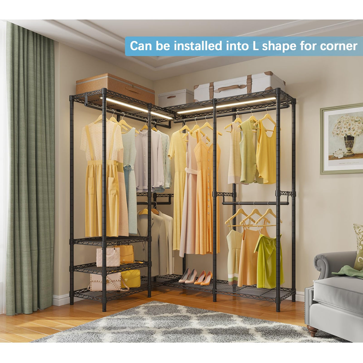 VIPEK V40L Clothes Rack with Dimmable LED Lights, 3000K Warm White, Heavy Duty Clothing Rack for Hanging Clothes Portable Closet Wardrobe Freestanding Closet Rack for Bedroom, Max Load 890lbs, Black VIPEK