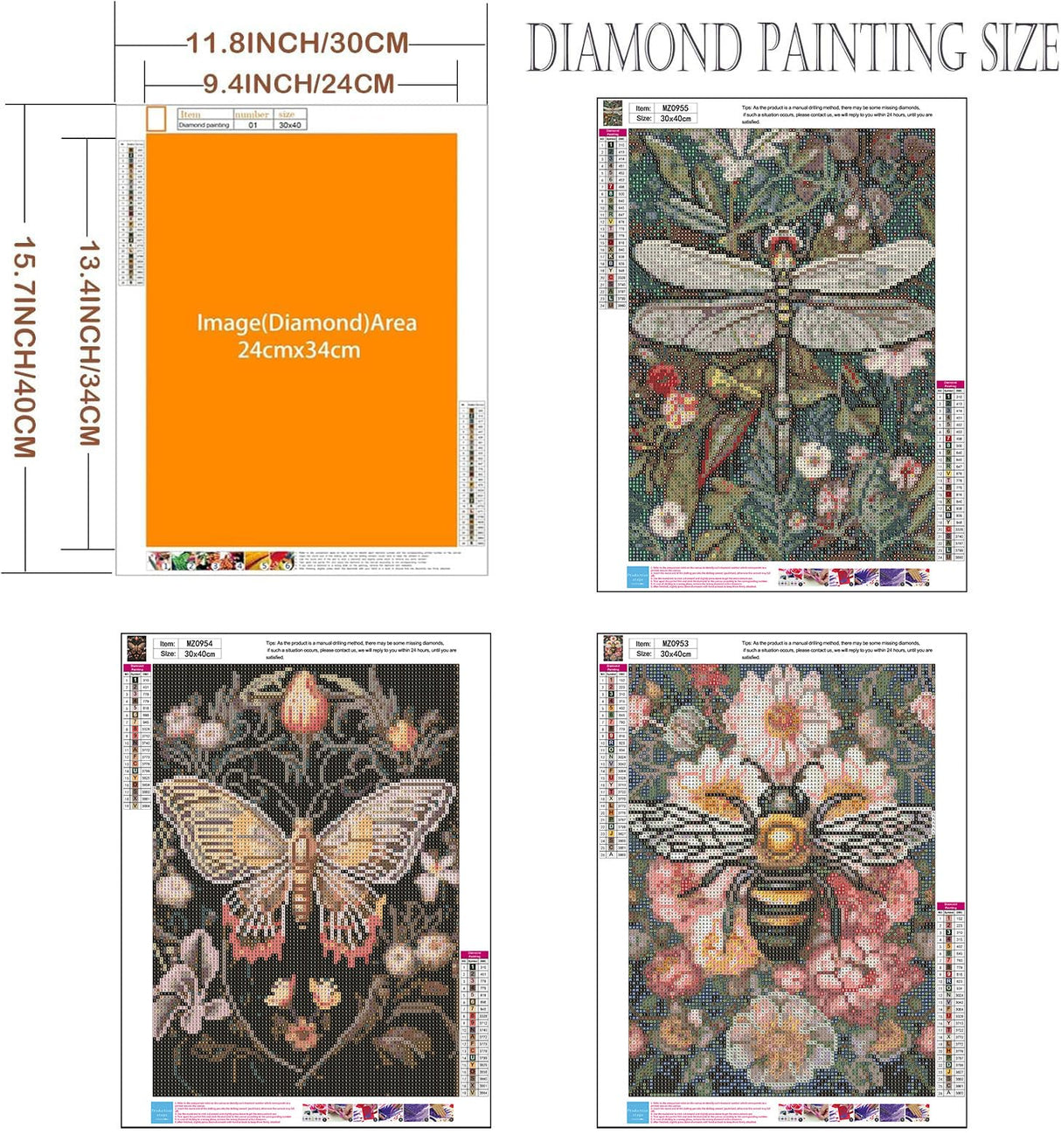 Axquilon 3 Pack Diamond Art Kits for Adults, Insect Diamond Painting Kits for Adults Beginner, DIY 5D Full Drill Gem Art for Home Wall Decor 12x16 inch Axquilon