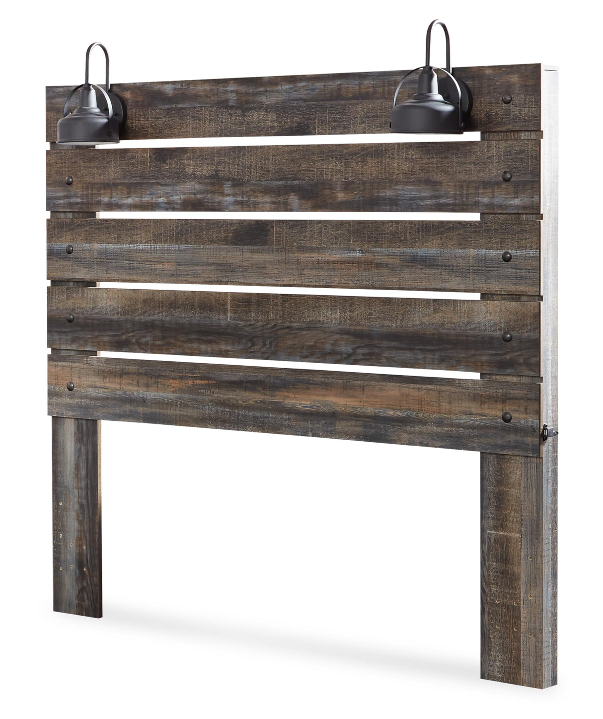 Signature Design by Ashley Drystan Rustic Queen Panel Bed, Sconce LED Lights, USB Ports and Nailheads, Foundation or Box Spring Needed, Dark Brown & Gray Signature Design by Ashley