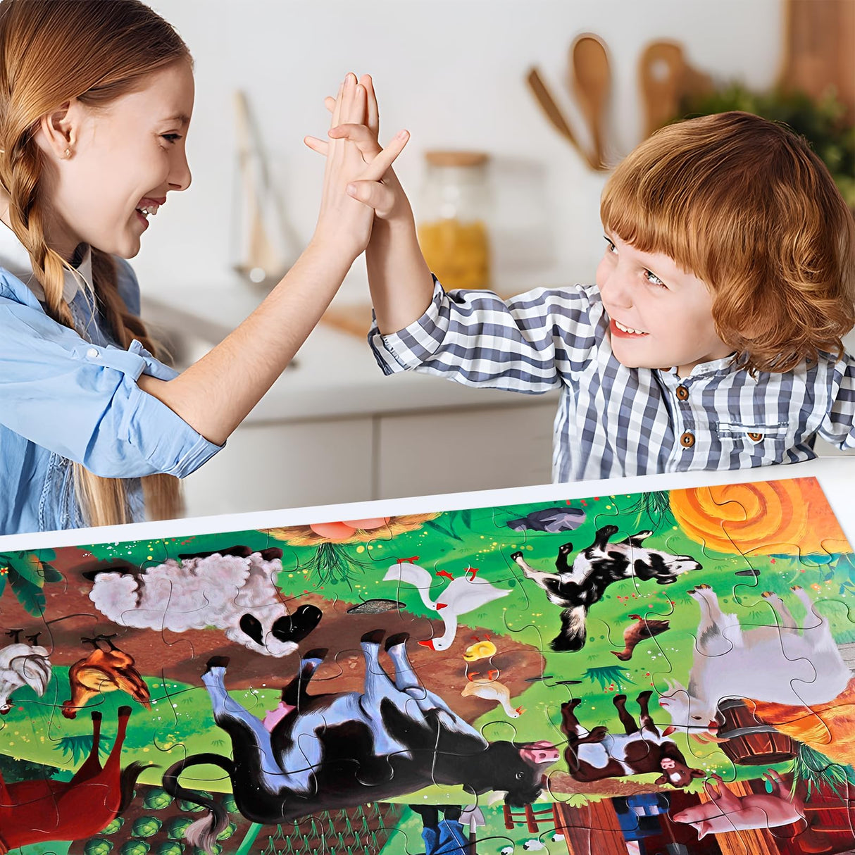 Jumbo Floor Puzzle for Kids,Farm Animals Jigsaw Large Puzzles,48 Piece Barn Puzzle for Toddler Ages 3-5,Children Learning Preschool Educational Toys,Birthday Gift for 4-8 Years Old Boy and Girl IFLOVE