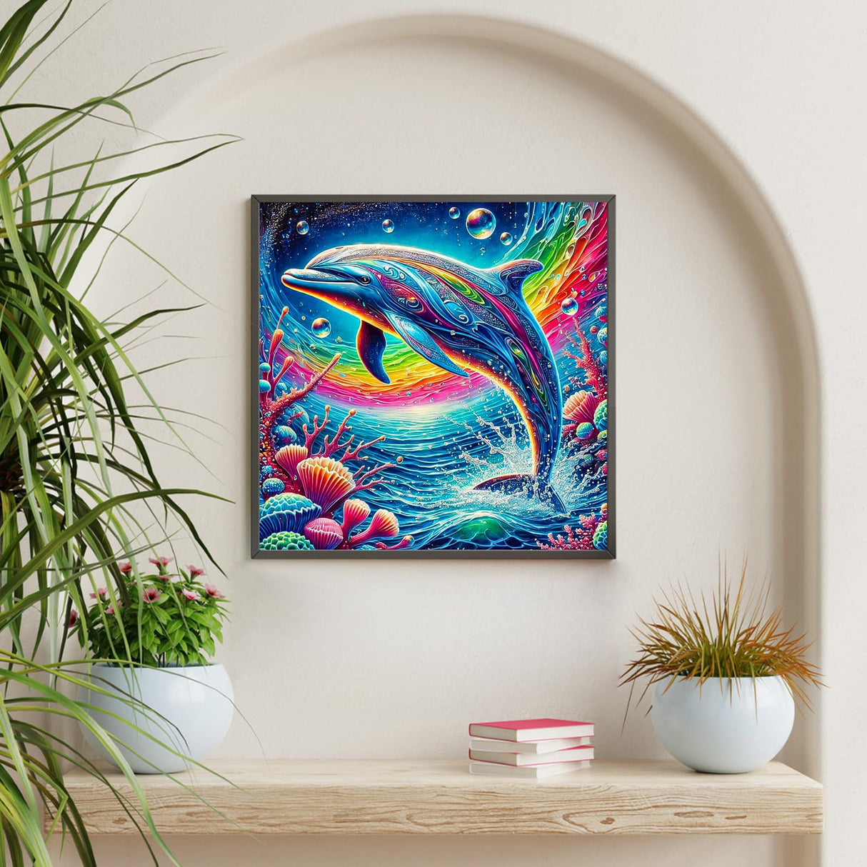 Diamond Art Kits for Adults Dolphin, DIY 5D Diamond Painting Kit for Beginners Sea World, Sea Animals Full Round Drill Gem Art Dots for Adults, Perfect for Home Wall Decor 14X14 Inch Okarina