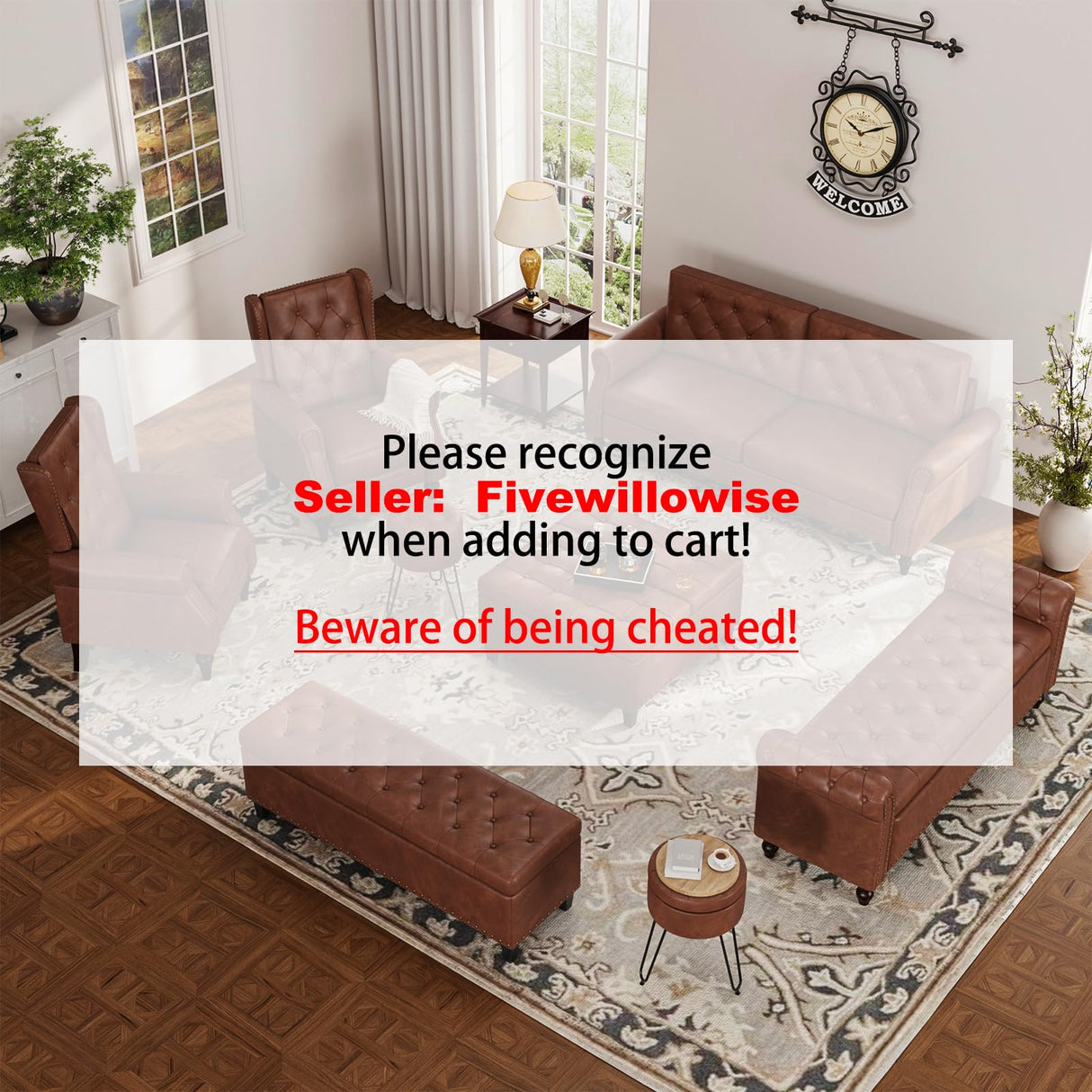 FiveWillowise Square Leather Ottoman with Storage, Leather Coffee Table Ottoman with Lift Top, Large Upholstered Footrest Stool Toy Box Storage for Livingroom Bedroom, Brown FiveWillowise