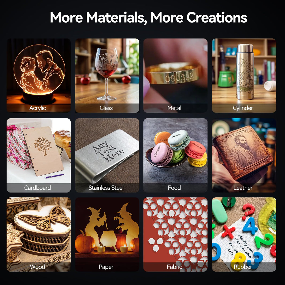 Laser Engraver, JL7 60W Laser Cutter 10W Output Powerful Laser Engraving Machine with Air Assist, APP Supported Cutter, High Accuracy and Speed 400*400 mm Size for Wood, Metal, Leather, Acrylic, Glass Woxcker