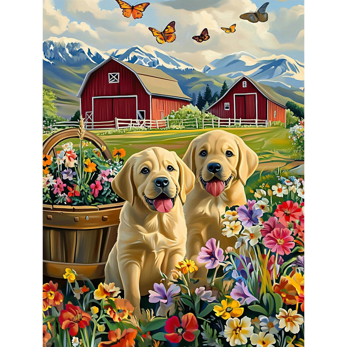 MISCER Dogs Diamond Art Kits for Adults, Flowers Diamond Painting Kits for Beginners, 5D Full Drill Round Paint with Diamonds Pictures, Gem Art Painting DIY Crafts Kit Decor 12x16inch MISCER