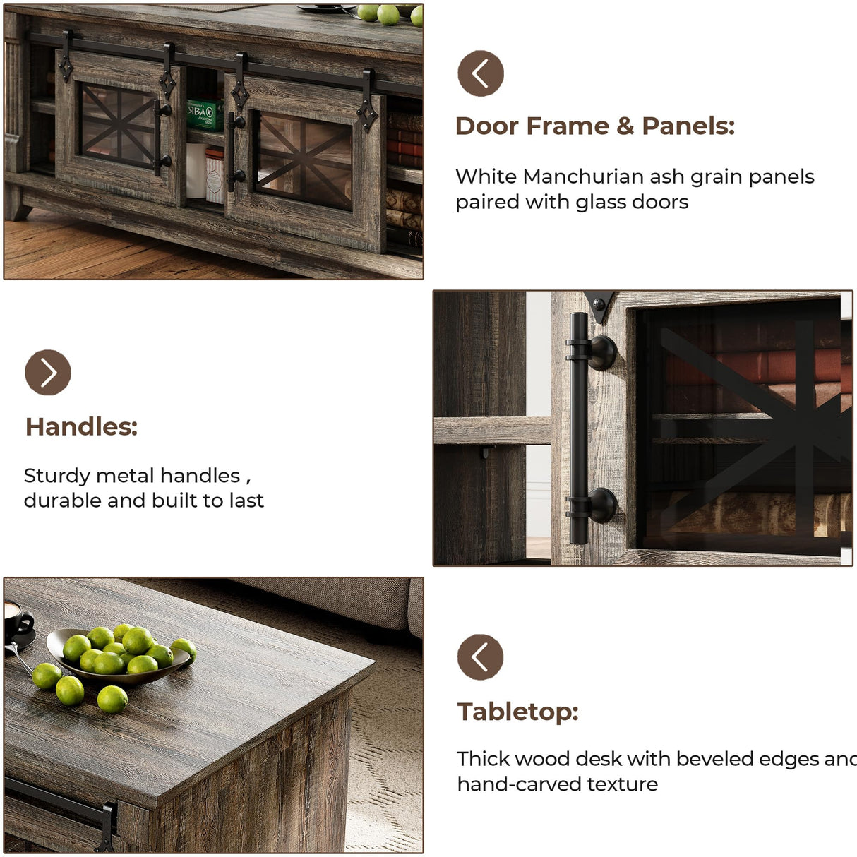 IRONCK 48'' Coffee Table with Sliding Barn Doors, Rustic Center Table with 6 Large Storage Space, Glass Doors and Adjustable Middle Shelf, Farmhouse Coffee Tables for Living Room, Meeting Room IRONCK