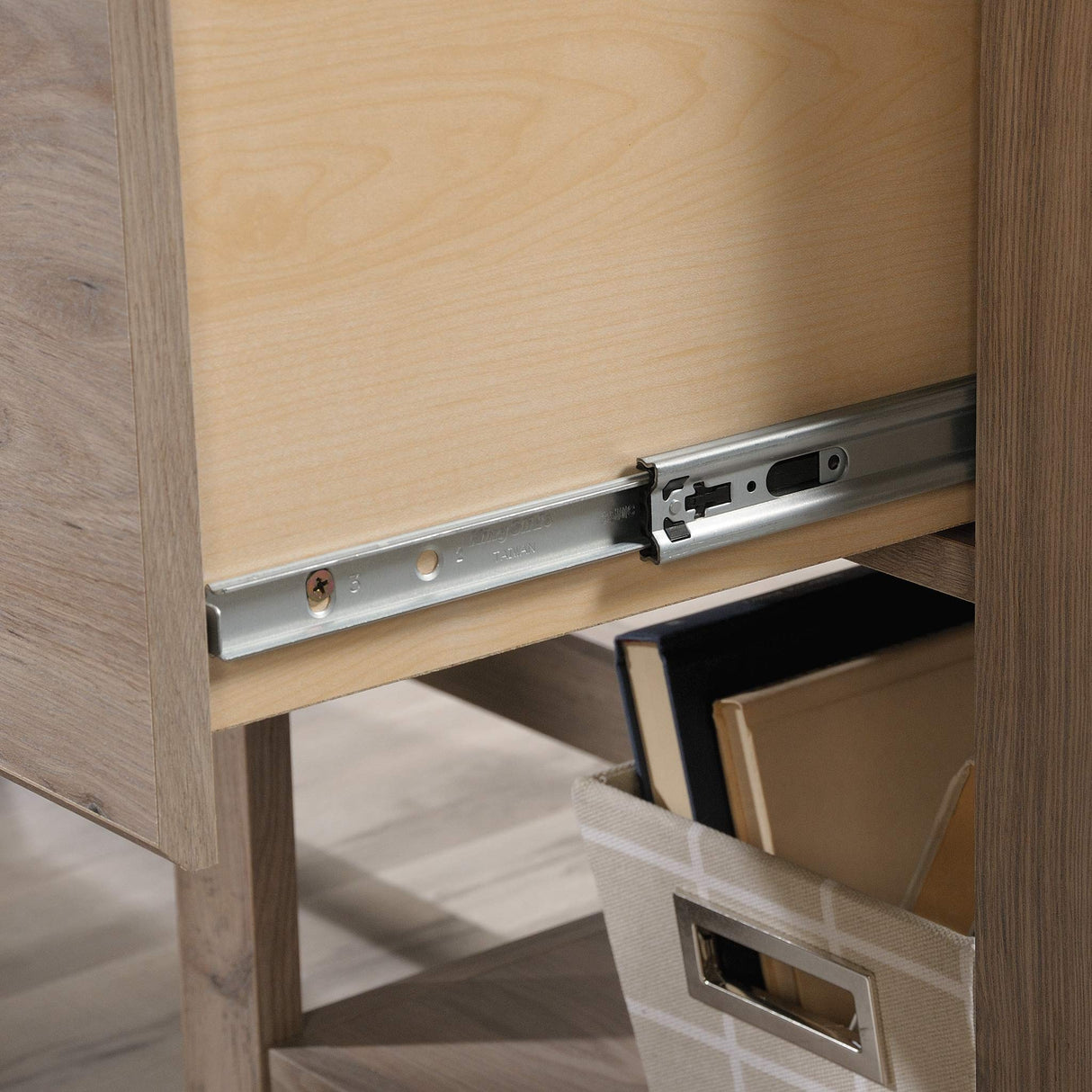 Sauder Summit Station L-Desk, L: 58.66" x W: 66.46" x H: 29.02", Laurel Oak finish Sauder