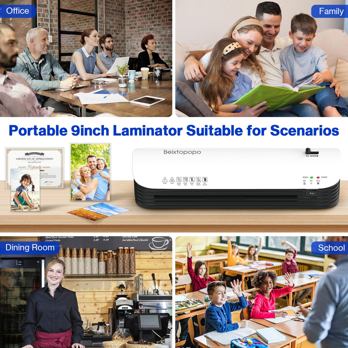 Thermal Laminator 8.5x11/9 Inch Machine With 12 Sheets - A4/A5/A6 Hot Cold Laminating for Home, School, Teachers, Office - Anti-Jam Beixtopopo