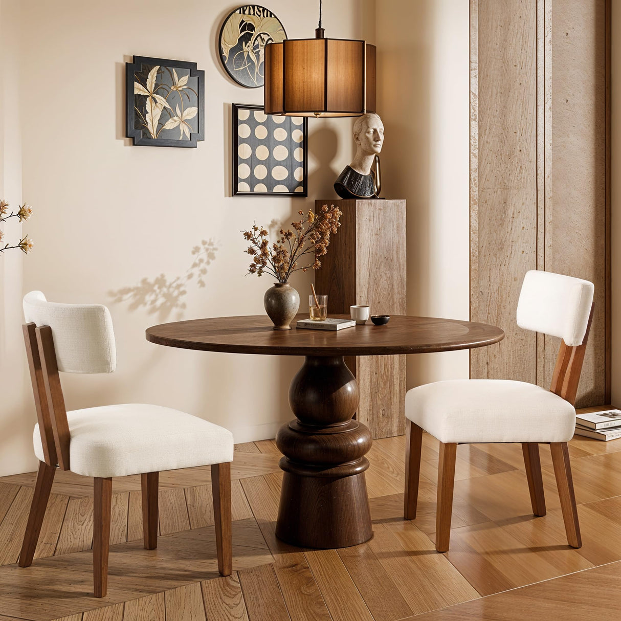 MOJAY Mid Century Modern Dining Chairs Set of 2, Upholstered Linen Fabric Farmhouse Side Chairs with Curved Backrest for Kitchen, Dining Room, Restaurant, or Patio, Off-White MOJAY