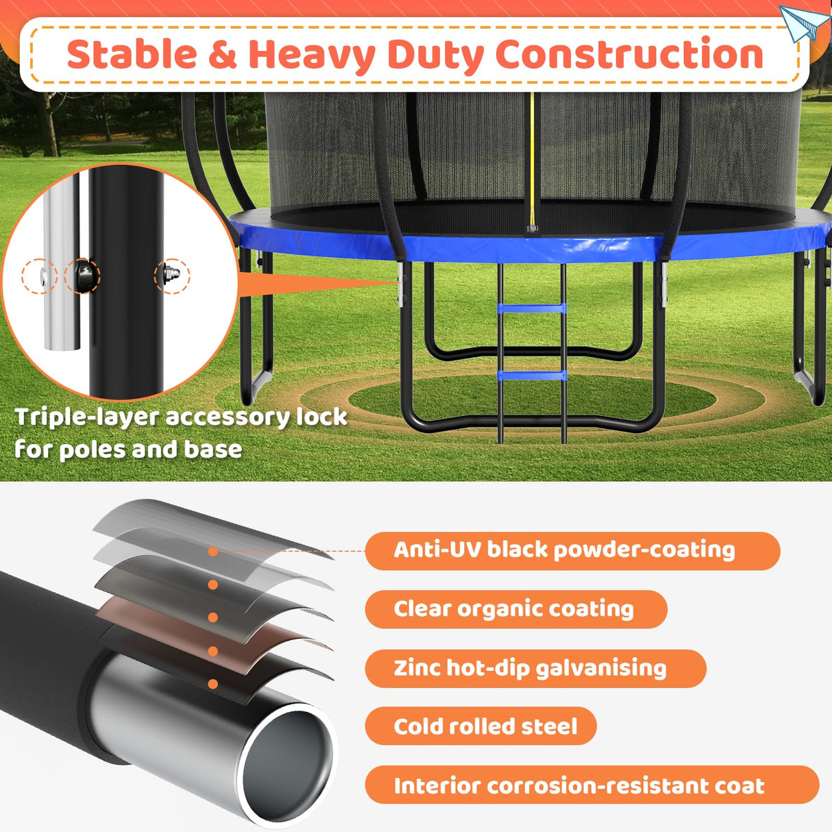 Zevemomo 12FT Trampoline Outdoor, 12 FT Backyard Trampoline for Kids & Adults, Kids Safety Net, Ladder, Curved Poles, ASTM Certified Zevemomo