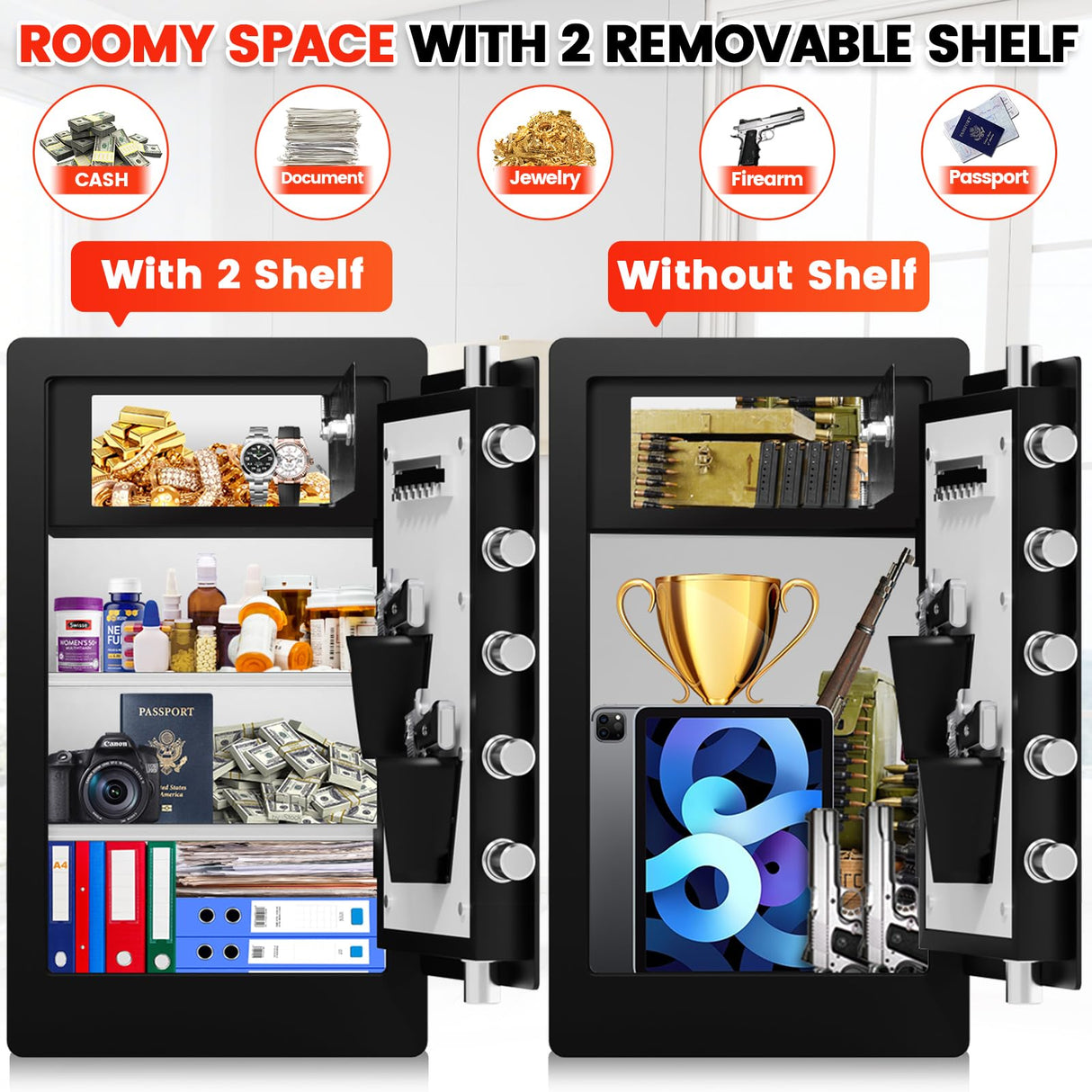 5.6 Cuft Biometric Fireproof Safe Box For Home, Heavy Duty Home Safe Fireproof Waterproof, Large Document Safe With Keypad, Anti-Theft Dual Alert, Mute Mode, Digital Security Safe For Jewelry Money Povanje