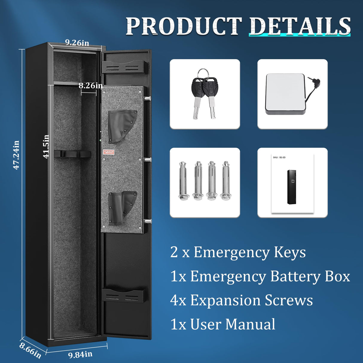 2-3 Gun Safe for Rifles & Pistols - Rifle Safe for Home, Gun Cabinet for Shotguns with Removable Shelf - Quick Access Firearm Safe, Silent Mode, Led Light - Secure Gun Locker Marcree