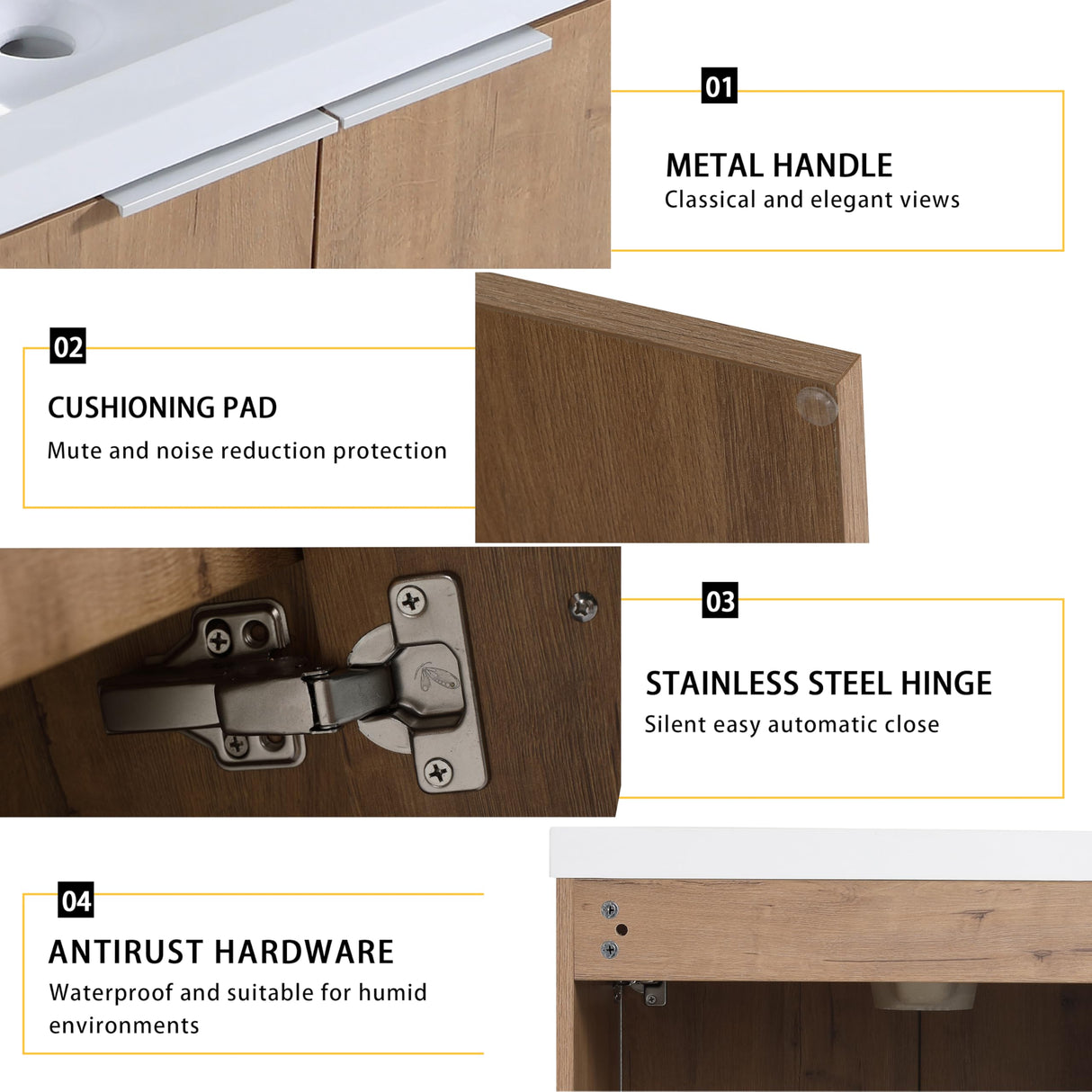 JENTORIA 72" Bathroom Vanity with Sink, 72 Inch Floating Vanity, Double Sink Wall Mounted Vanity Combo, Modern Brown Bathroom Vanity Set with 4 Doors and White Basin Sink JENTORIA